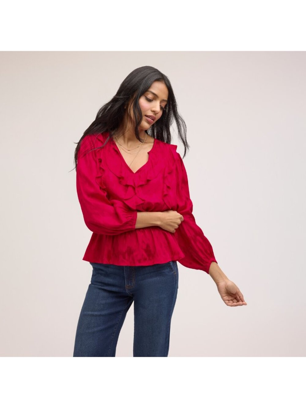Sam Edelman NWT Cerise Ruffle Long-Sleeve Blouse Large Womens